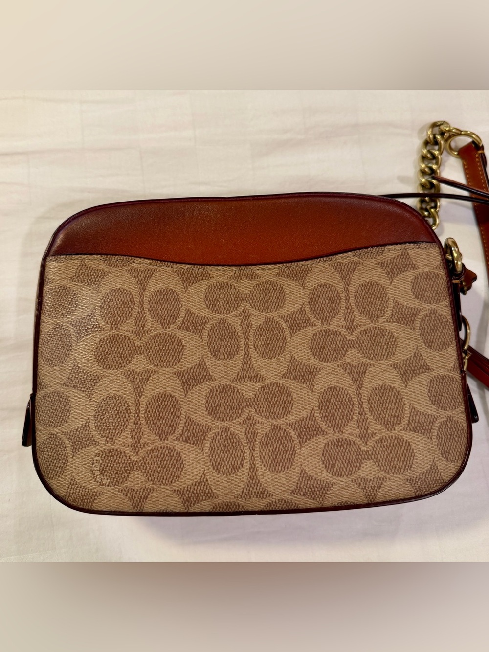 Coach Signature Canvas Crossbody Camera Bag in Brown/Tan Loved Leather